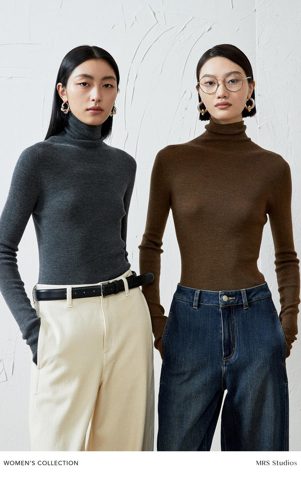 120s Fine Merino Wool Sweater | Thumb-Hole Cuffs | Knit Base Layer | Women Pullover | MRS Studios