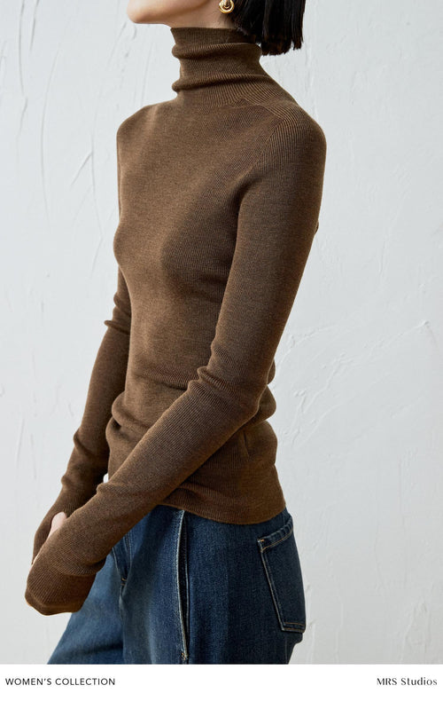 120s Fine Merino Wool Sweater | Thumb-Hole Cuffs | Knit Base Layer | Women Pullover | MRS Studios