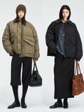 Vintage Short Puffer Jacket with Shearling Leather Collar | 90% White Goose Down Coat | Winter Warm Jacket | MRS Studios