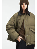 Vintage Short Puffer Jacket with Shearling Leather Collar | 90% White Goose Down Coat | Winter Warm Jacket | MRS Studios
