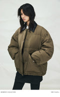 Vintage Short Puffer Jacket with Shearling Leather Collar | 90% White Goose Down Coat | Winter Warm Jacket | MRS Studios