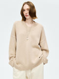Wool Cashmere Blend Sweater | Relaxed V-Neck Pullover | Soft & Lofty Texture | Women Knitwear | MRS Studios