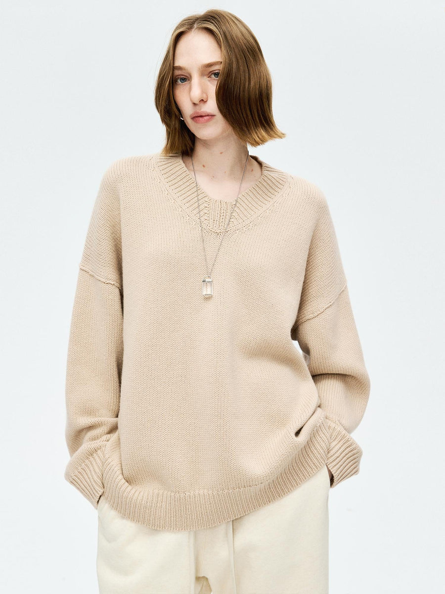 Wool Cashmere Blend Sweater | Relaxed V-Neck Pullover | Soft & Lofty Texture | Women Knitwear | MRS Studios