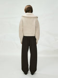Chunky Wool Yak Blend High Collar Cardigan | Ribbed Knit | Cropped T-Silhouette | Women Knitwear | MRS Studios