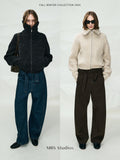 Chunky Wool Yak Blend High Collar Cardigan | Ribbed Knit | Cropped T-Silhouette | Women Knitwear | MRS Studios