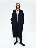 Wool Cashmere Double-Faced Coat | Minimal Cocoon Silhouette | Rounded Scarf | Long Wool Coat | MRS Studios