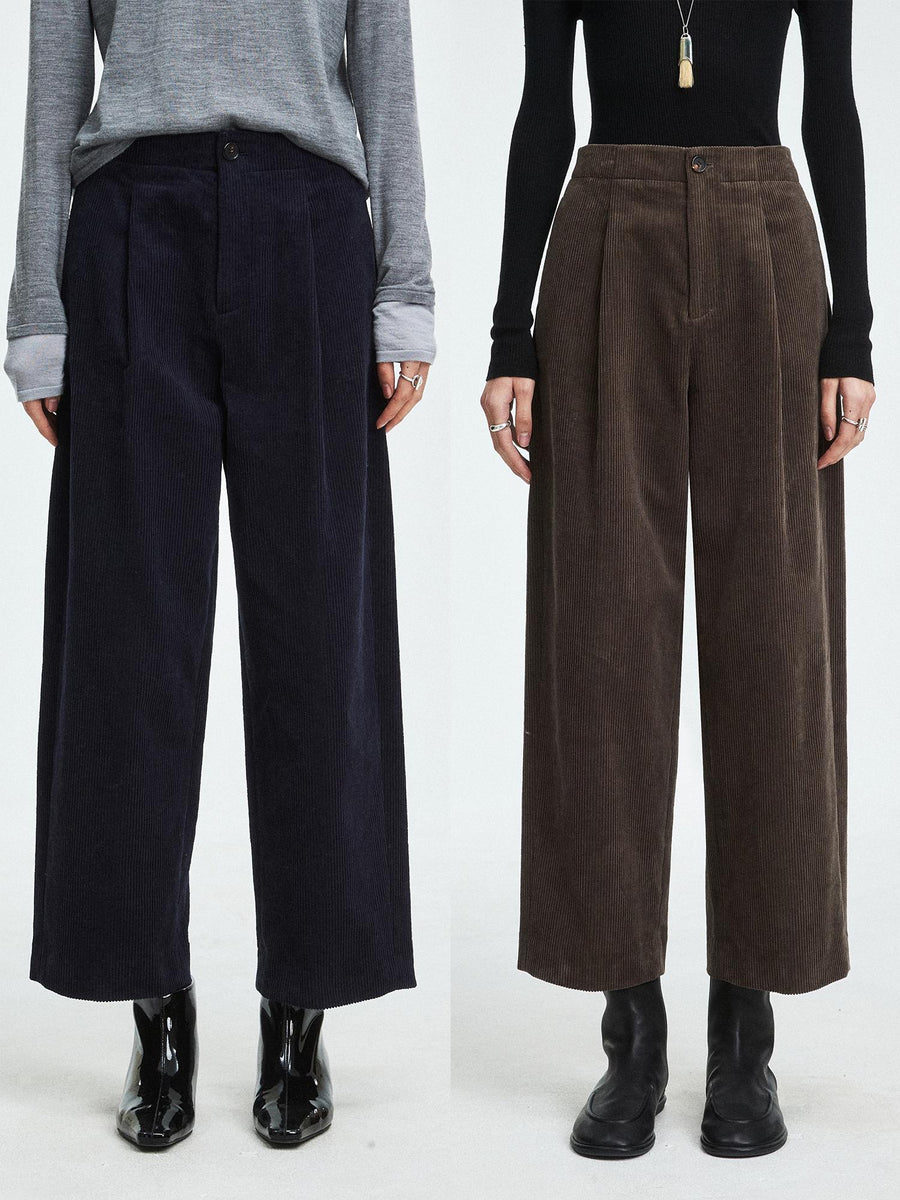 High Waist Cotton Corduroy Trousers | Vintage Barrel Tapered Leg | Elastic Waistband | Casual Style Pants | MRS Studios