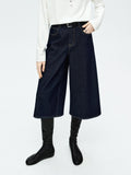 Fleece-Backed Denim A-Line Cropped Jeans | Eco Heat-Locking Weave | 7/10 Wide Leg | Women Jeans | MRS Studios