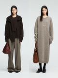 Yak Wool Blend Knit Set | Crewneck Sweater, Dress and Hooded Scarf | Soft Lofty Texture | Women Knitwear | MRS Studios