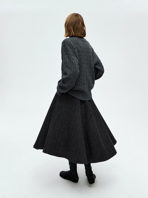 Herringbone Wool A-Line Midi Skirt | Structured Flared Silhouette | High-Waist Design | Women’s Skirt | MRS Studios