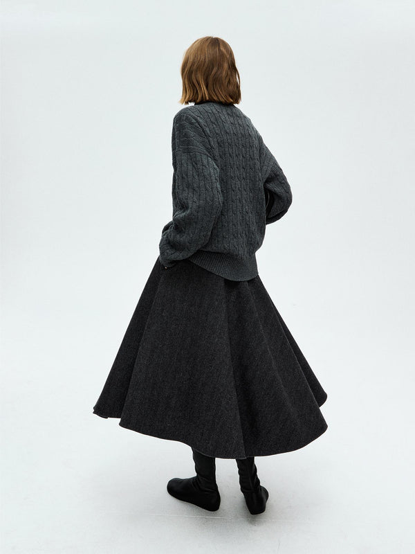 Herringbone Wool A-Line Midi Skirt | Structured Flared Silhouette | High-Waist Design | Women’s Skirt | MRS Studios