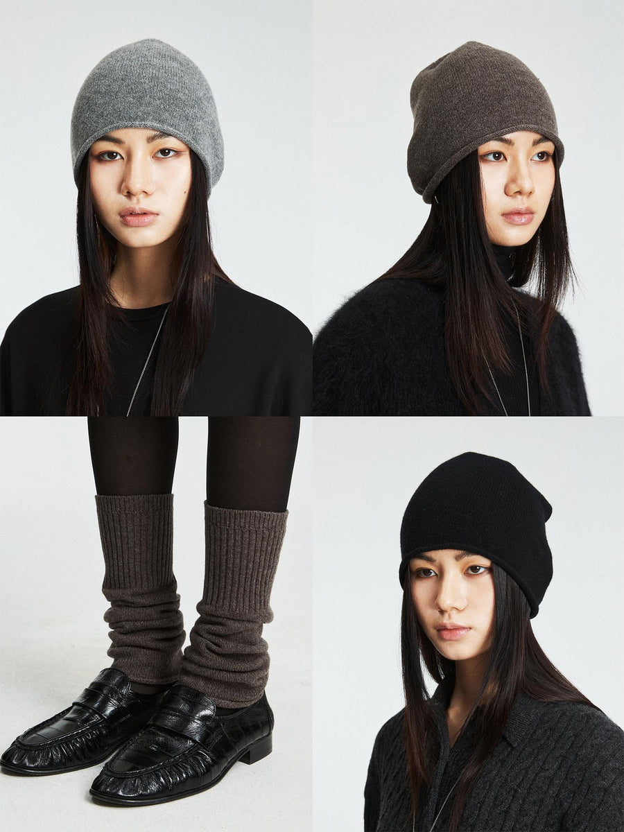 Ribbed Merino Wool Knit Beanie & Leg Warmers | Soft Winter Accessory Set | Classic Cuffed Design | Women Accessories | MRS Studios