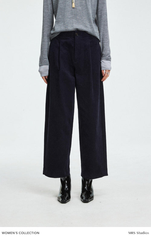 High Waist Cotton Corduroy Trousers | Vintage Barrel Tapered Leg | Elastic Waistband | Casual Style Pants | MRS Studios