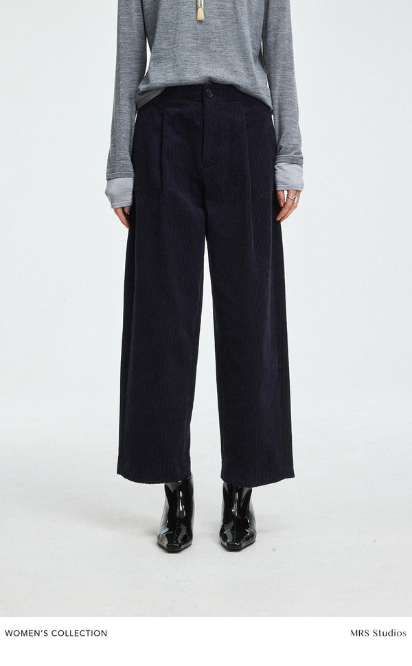 High Waist Cotton Corduroy Trousers | Vintage Barrel Tapered Leg | Elastic Waistband | Casual Style Pants | MRS Studios