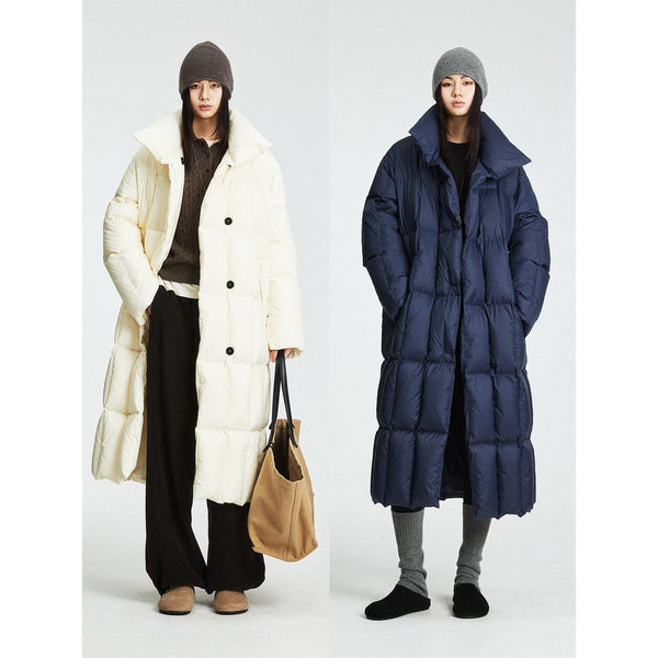 Lightweight Long Down Coat | 90% White Goose Down | Oversized Winter Coat with High Collar | MRS Studios