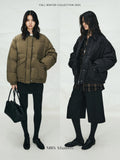 Vintage Short Puffer Jacket with Shearling Leather Collar | 90% White Goose Down Coat | Winter Warm Jacket | MRS Studios