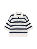 Washi Paper Yarn Knit Polo | Open-Mesh Stripes | Drop-Shoulder Mid-Sleeve | Women Knitwear | MRS Studios