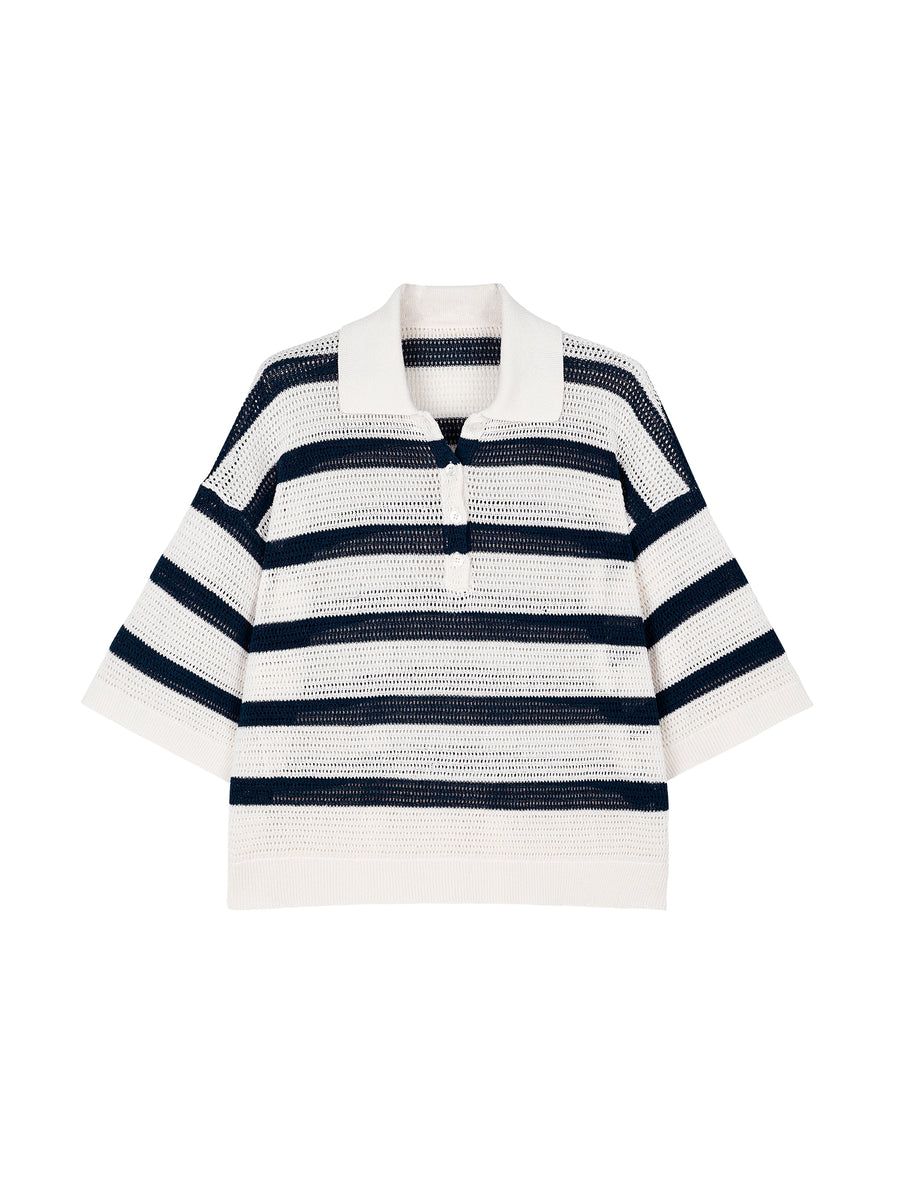 Washi Paper Yarn Knit Polo, view 3