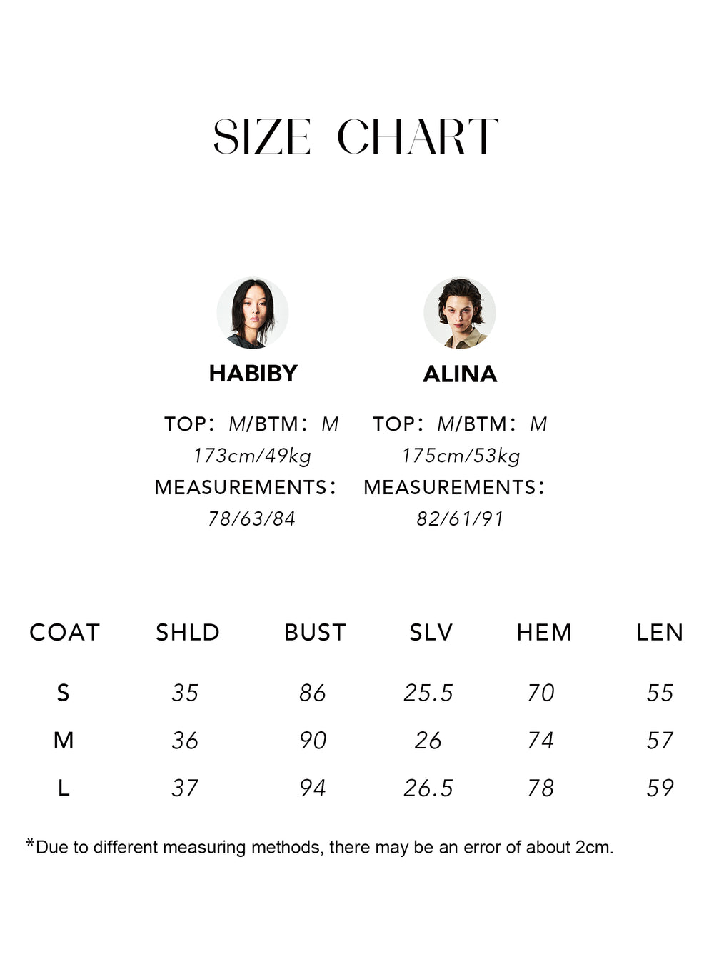 Size chart for Consinee Lyocell Cashmere Knit Polo