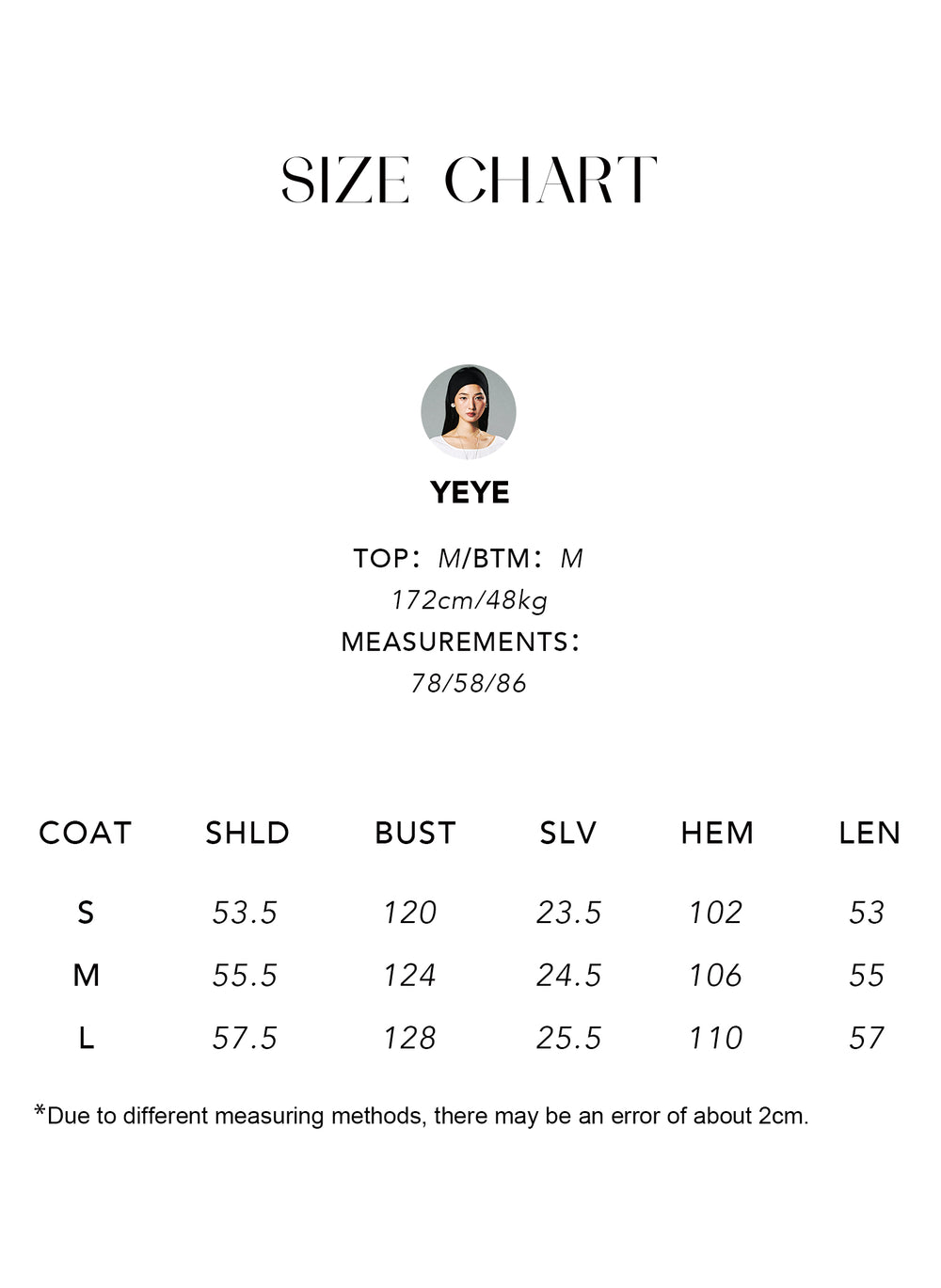 Size chart for Washi Paper Yarn Knit Polo