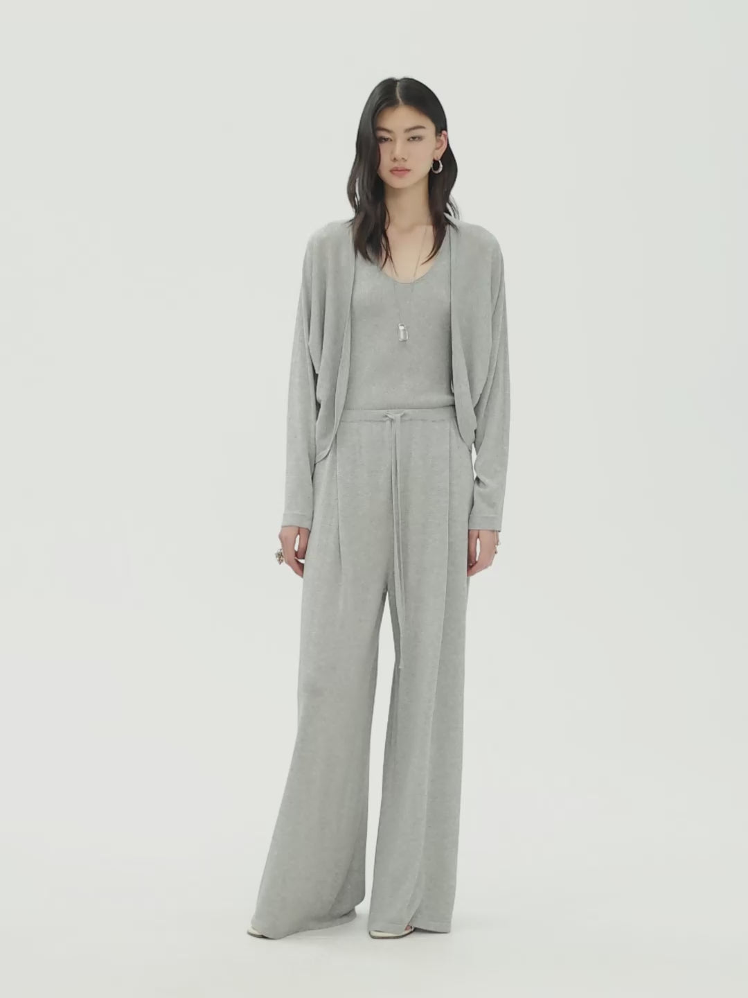 Acetate Cotton Cardigan Vest and Pants Set | Three-Piece Mix-and-Match | U-Neck Vest and Drawstring Pants | Women Set | MRS Studios