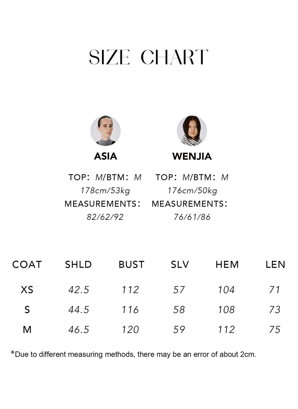Size chart for Consinee Wool Cashmere Oversized Sweater