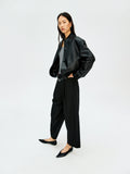 Uncoated Lambskin Baseball-Collar Jacket | Soft First-Layer Leather | Stand Collar & Zip Front | Women Jacket | MRS Studios