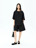 Japanese Cotton Top Pants and Skirt Set | Square Neck Mid-Sleeve | Drawstring Waist | Women Set | MRS Studios