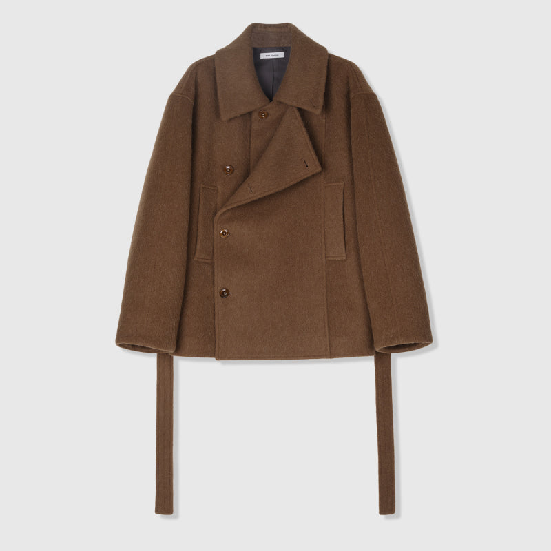 Alpaca Wool Blend Short Coat | Loose Double-Breasted Placket | Wide Lapel & Drop-Shoulder | Women Coat | MRS Studios