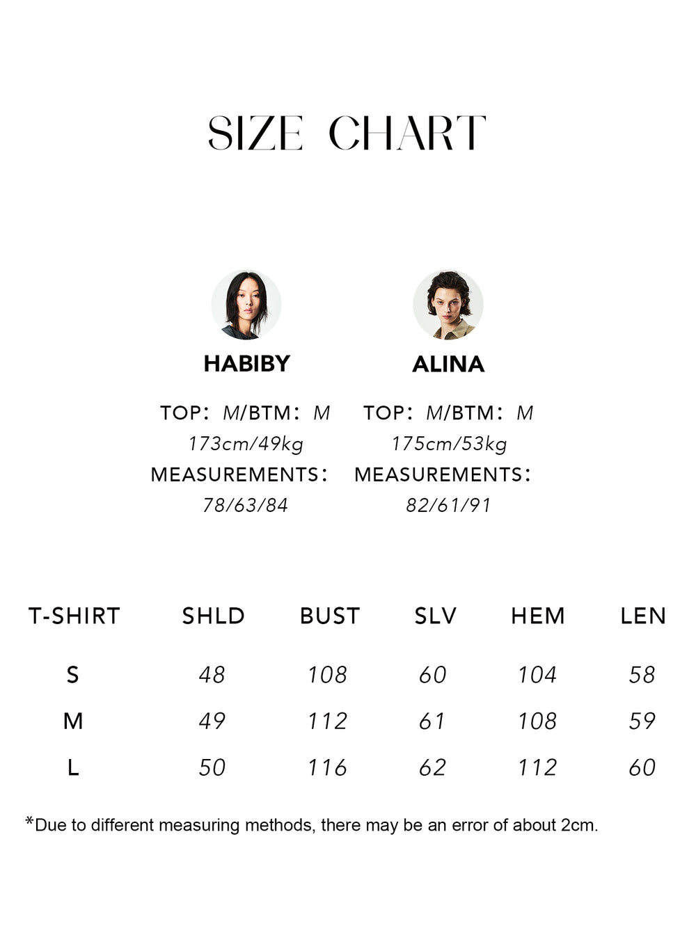 Size chart for Lyocell Cotton Long Sleeve T-Shirt