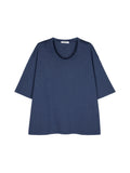 Wide U-Neck Slub Cotton T-Shirt | Dry-Touch Snowflake Cotton | Relaxed Oversized Fit | Women Top | MRS Studios