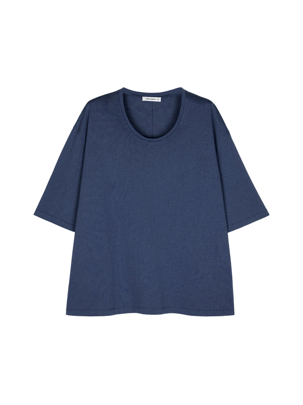 Wide U-Neck Slub Cotton T-Shirt | Dry-Touch Snowflake Cotton | Relaxed Oversized Fit | Women Top | MRS Studios