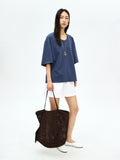 Wide U-Neck Slub Cotton T-Shirt | Dry-Touch Snowflake Cotton | Relaxed Oversized Fit | Women Top | MRS Studios