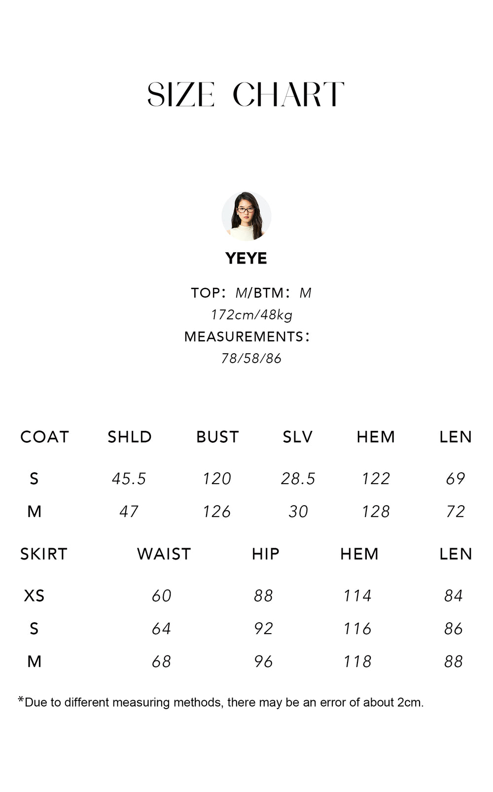 Size chart for Linen Blend Knit Tee & A-Line Skirt