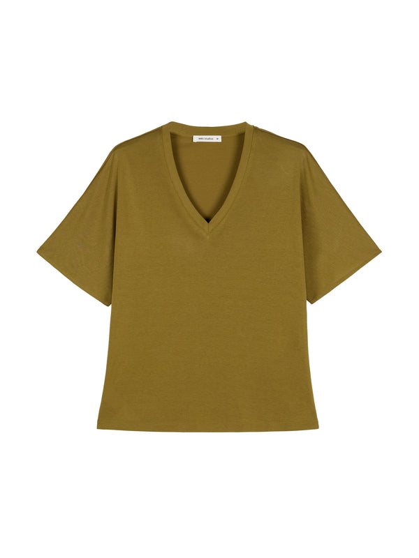 Lyocell Cotton T-Shirt | V-Neck | Relaxed Slimming Fit | Women Top | MRS Studios